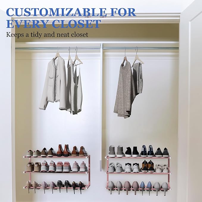 Wall Mounted Shoe Rack, 3 Tier Hanging Shoe Rack Holds 12 Pairs, 17