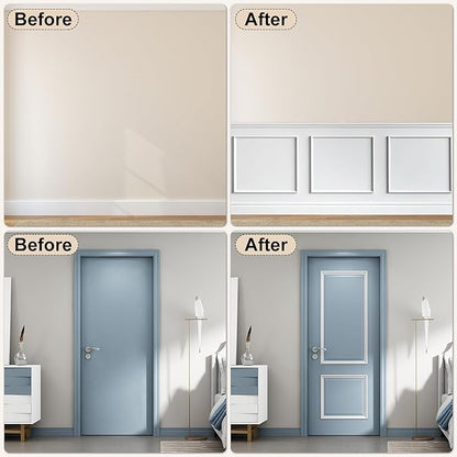 4 Set of 20" x 20" Pre-Cut Accent Wall Molding Trim Kit, Peel and Stick Premade Wainscoting Panels for Interior Decoration, Ready to Assemble Chair Rail Moulding