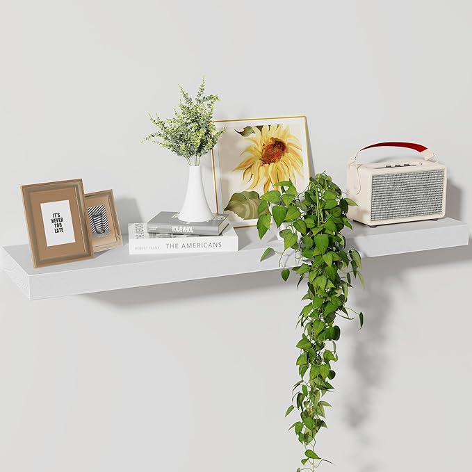 Axeman Floating Shelves, 8 Inch Deep Rustic Solid Wood Wall Shelves for Storage, Wall Mounted Display Shelving with Invisible Heavy-Duty Metal Bracket, 36