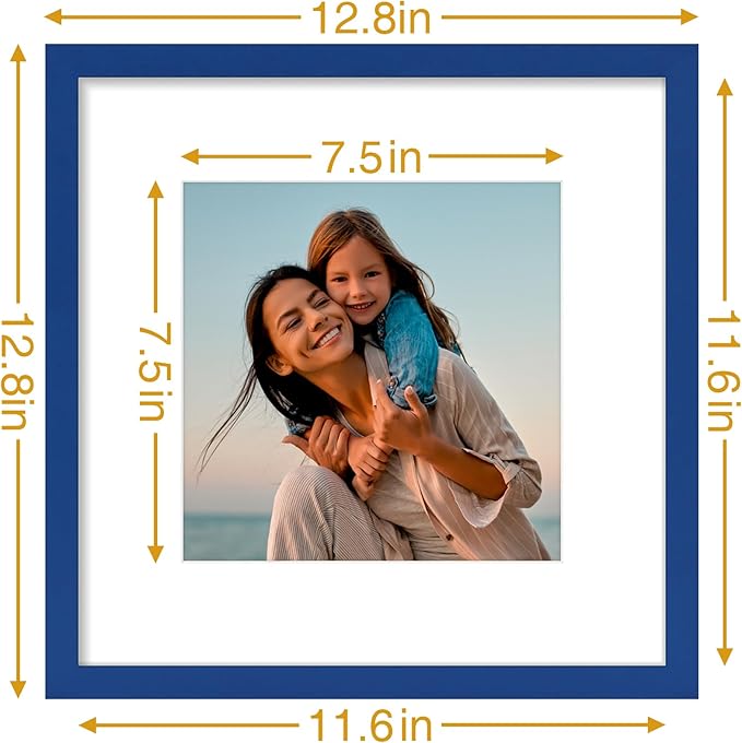 Vittanly 12x12 Picture Frames Set of 4, Display Pictures 8x8 with Mat or 12x12 without Mat, Gallery Frame for Wall Display, Engineered Wood with Shatter Resistant Plexiglass, Royal Blue