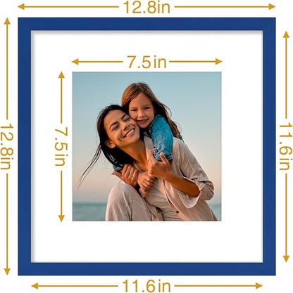 Vittanly 12x12 Picture Frames Set of 4, Display Pictures 8x8 with Mat or 12x12 without Mat, Gallery Frame for Wall Display, Engineered Wood with Shatter Resistant Plexiglass, Royal Blue