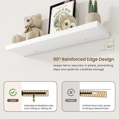 36in Floating Shelves for Wall, 36"W x 9.25"D x 1.25"H, 2 Pack Long Wall Mounted Engineered Wood Shelves with Invisible Brackets for Living Room, Bedroom, Bathroom, Kitchen Decor and Storage, White