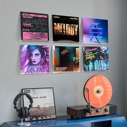 6 Pack 12Inch Vinyl Wall Mount Shelves, Crystal-Clear Acrylic Floating Wall Shelves, Vinyl Holder, Record Storage, Wall Display, Magazine Holder, Album Display