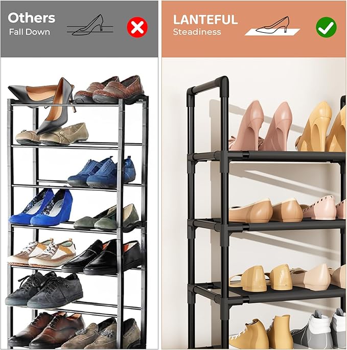 5 Tiers Shoe Rack 12-15 Pairs Boots Organizer Storage Sturdy Narrow Shoe Shelf for Entryway, Closets with Hooks, Black