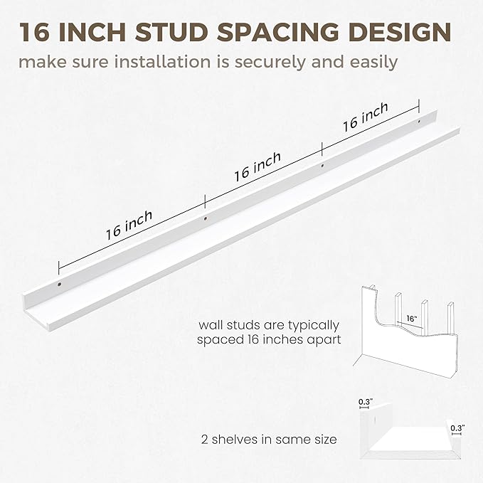 Axeman Floating Shelves | Picture Ledge Shelf Set of 2 | White Wall Shelves with Lip | White Picture Shelf for Wall with Ledge | Photo Ledges 55 Inch
