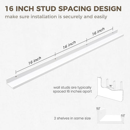 Axeman Floating Shelves | Picture Ledge Shelf Set of 2 | White Wall Shelves with Lip | White Picture Shelf for Wall with Ledge | Photo Ledges 55 Inch