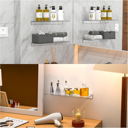 Clear Acrylic Floating Shelves Set of 2 for Lego Sets Funko Pop Collectibles Kids Bookshelf Figures Plant Picture Photo Modern Wall Ledge Floating Shelf for Bedroom Decor Living Room Wall Shelf