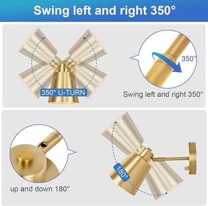 Dimmable Wall Sconce, Plug in Wall Sconce Adjustable Angle Wall Lights with Plug in Cord and Dimmer On/Off knob Switch, Gold Wall Mounted Light for Bedside Bedroom Doorway(1 Pack, 1 Bulb)