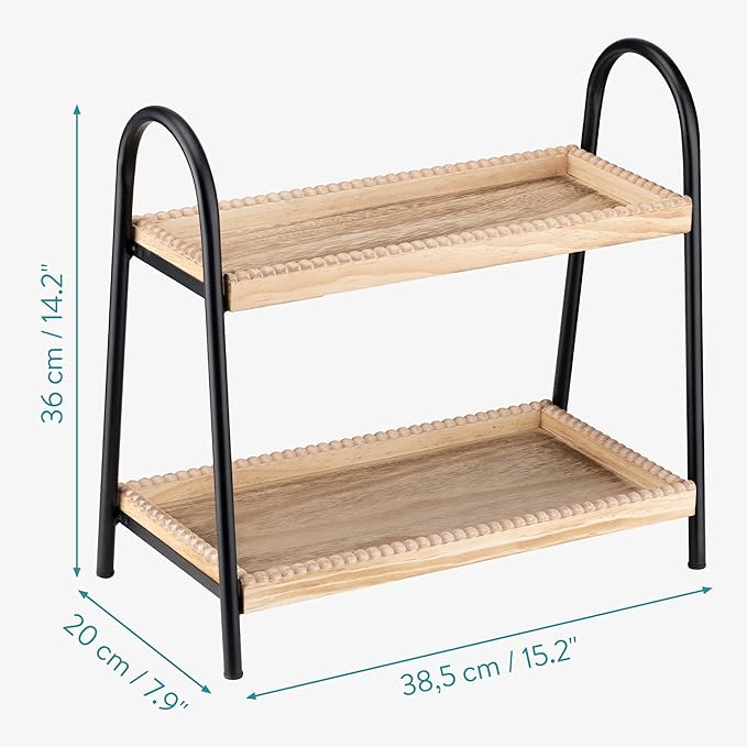Navaris 2 Tier Countertop Organizer - Bathroom Kitchen Counter Shelf Rack Caddy Tray for Storage - Small Wood Two Tiered Organization Shelves