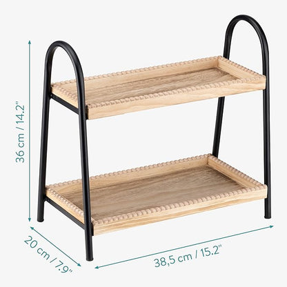 Navaris 2 Tier Countertop Organizer - Bathroom Kitchen Counter Shelf Rack Caddy Tray for Storage - Small Wood Two Tiered Organization Shelves