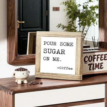 Humorous Wood Coffee Sign Pour Some Sugar On Me Funny Coffees Sign For Office Kitchen Decoration Square Wood Coffees Decor Signs Rustic Cafe Bar Plaque Gift For Coffee Lover 5.9x5.9 Inch