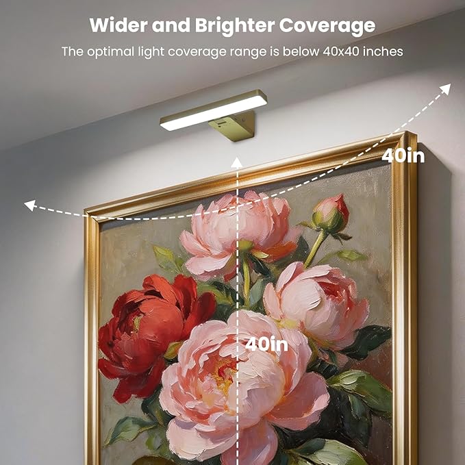 Battery Operated Picture Lights for Wall, Gold Wireless Art Light for Paintings, Rechargeable Display Light for Picture with Remote, 3 Color Poster Lights for Portraits Frame Wall Decor (2 Pack)