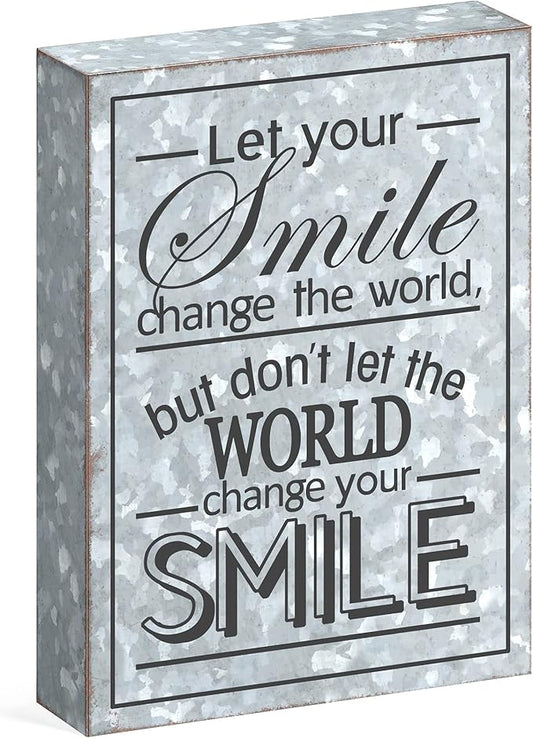 Barnyard Designs Metal Box Sign Motivational Desk Decor, Inspirational Office Decorations for Women, Cute Bathroom or Shelf Décor (Smile)