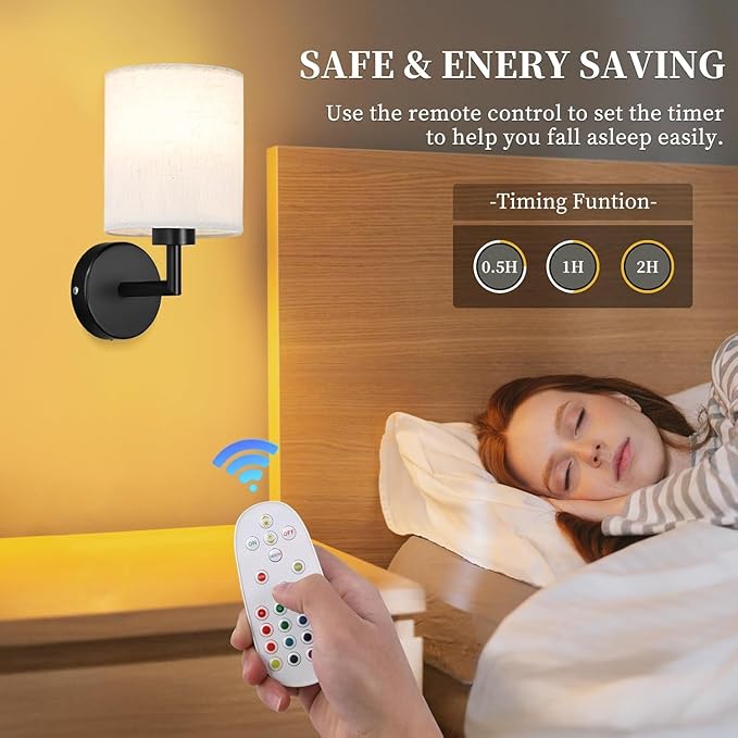 Wireless Wall Sconce Set of 2,Battery Operated Wall Lights with Remote Control,Rechargeable Wall Sconces with LED Bulb,15 Colours Dimmable Wall Lamp for Bedroom Living Room Hallway