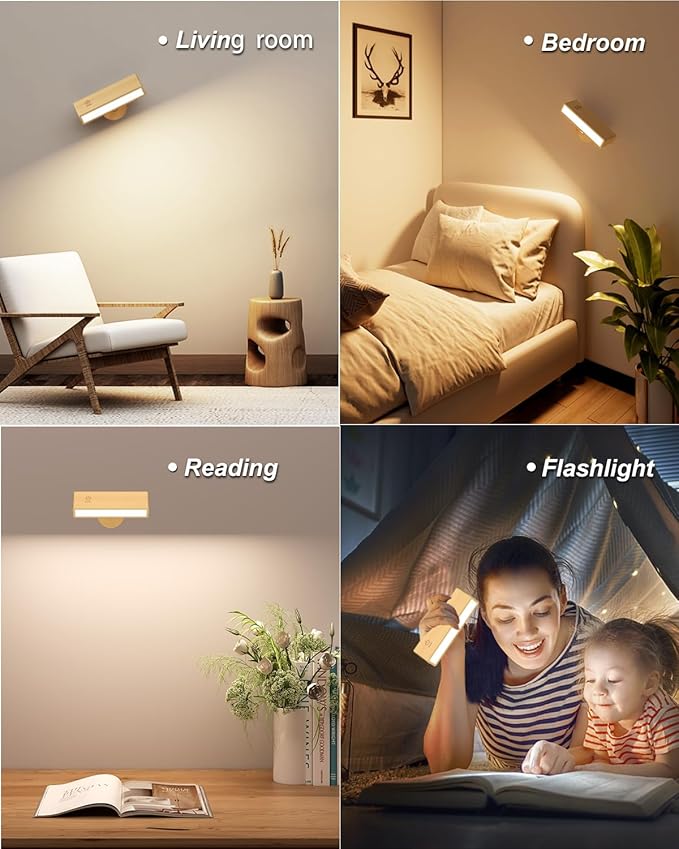 YiLaie Battery Operated Wall Sconce with Remote,Wall Sconces Set of 2,Wall Lights for Bedroom Wireless, Rotatable Cordless Wall Lamp with 3 Color Temperature for Bedroom,Living Room,Bedside Reading