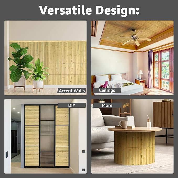 Art3d Natural Bamboo Wall Panel for Interior Wall Decor, Renewable Pole Wrap Wainscoting Paneling for Wall Ceiling Furniture Cabinet Office, 12 x 96 Inch - Natural, 1-Pack