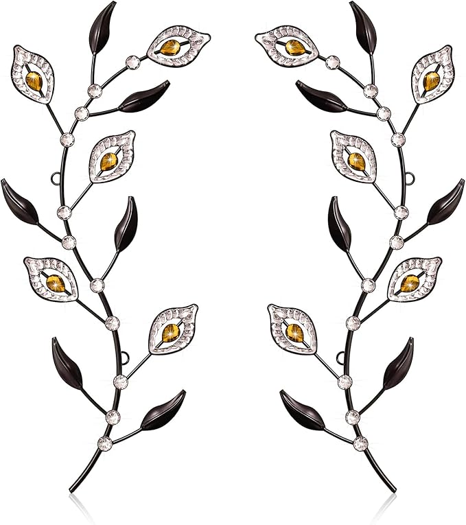 sxnzequnze 2 Pcs Metal Leaf Wall Art Crystal Bling Decorations Silver Leaves 3D Iron Handmade Home Decor Hanging Minimalist Accents Modern Set for Living Room Bathroom Bedroom Dining Room Hallway