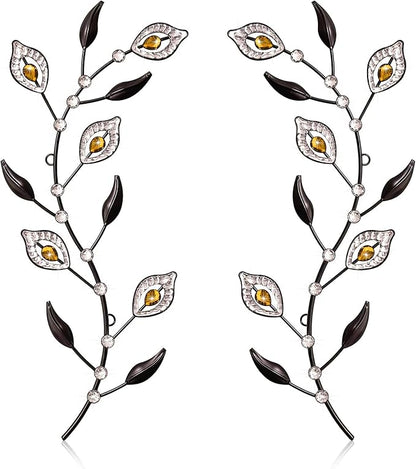 sxnzequnze 2 Pcs Metal Leaf Wall Art Crystal Bling Decorations Silver Leaves 3D Iron Handmade Home Decor Hanging Minimalist Accents Modern Set for Living Room Bathroom Bedroom Dining Room Hallway