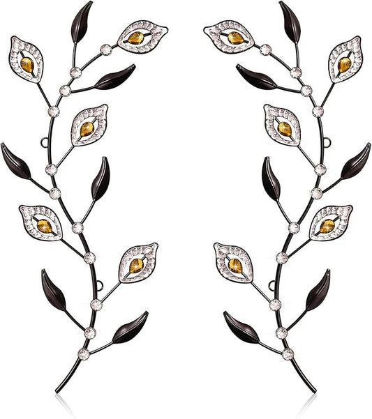 sxnzequnze 2 Pcs Metal Leaf Wall Art Crystal Bling Decorations Silver Leaves 3D Iron Handmade Home Decor Hanging Minimalist Accents Modern Set for Living Room Bathroom Bedroom Dining Room Hallway