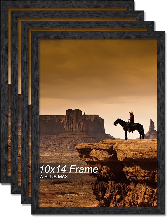 A PLUS MAX 10x14 Picture Frame Set of 4, Black Engineered Wood Frame for 10 x 14 Inch Picture Poster Photo, Light Weight 10 by 14 Frame with Wood-grain for Wall - 4 Pack/Black/10 x14