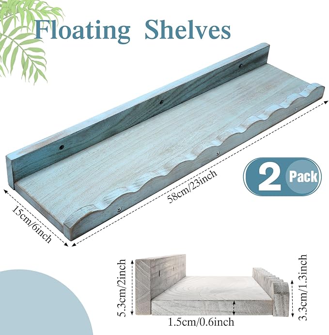 Suzile 2 Pcs Scalloped Shelves Wall Floating Shelves Set for Room, Bathroom, Bedroom, Cute Room Decor Aesthetic and Books, Toys, Photo Frames Storage(23