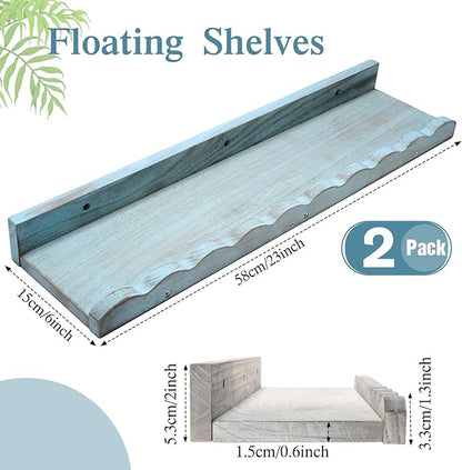 Suzile 2 Pcs Scalloped Shelves Wall Floating Shelves Set for Room, Bathroom, Bedroom, Cute Room Decor Aesthetic and Books, Toys, Photo Frames Storage(23",White, Blue)