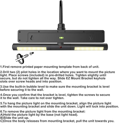 LUXSWAY Wireless Picture Light Battery Operated, Remote Control Painting Light with Rotatable Head, Dimmable and Timer Off, Wall Art Lights for Pictures Painting Artworking Display-Black