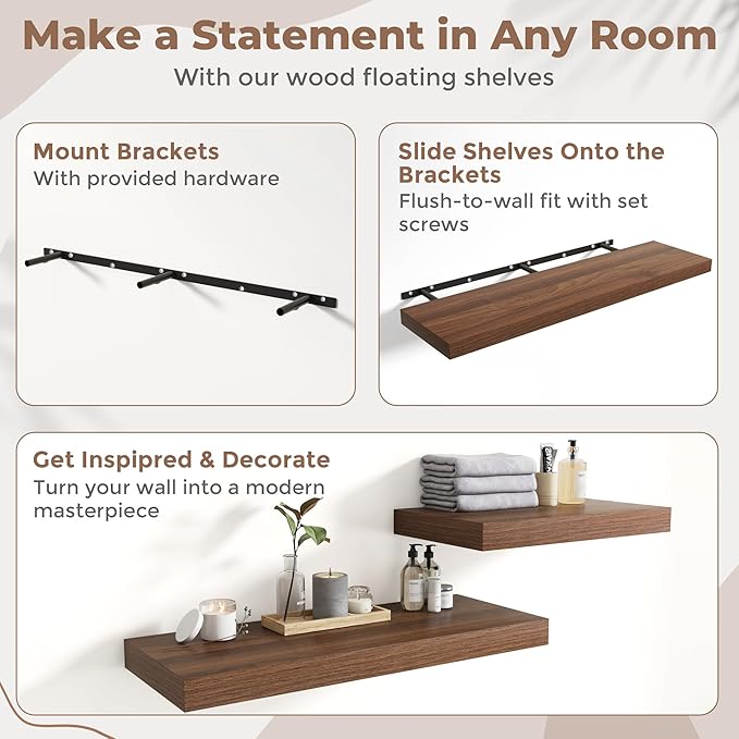 72 Inch Long Floating Shelves for Wall Set of 2, 12
