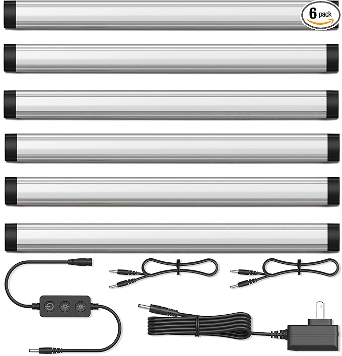 GETINLIGHT 12-inch Plug-in LED Under Counter Lights for Kitchen, Day Light 5000K, Pack of 6, IN-0110-26-SN-5K