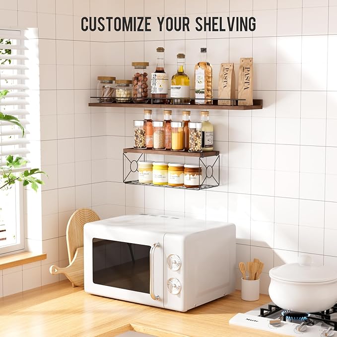 Floating Shelves for Wall, Floating Shelf for Wall Décor Set of 3, Bathroom Floating Shelves with Metal Toilet Paper Holder for Bathroom, Bedroom, Living Room, Kitchen, Office (Brown)