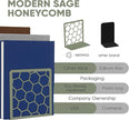 GEOMOD Geometric Honeycomb Sage Metal Bookends Decorative - Tall Sturdy Book Ends for Shelves - Modern Heavy Duty Bookend Stopper - Office or Home Book Shelf Holder - 6x3.25x6.25 Inches-2 Pair