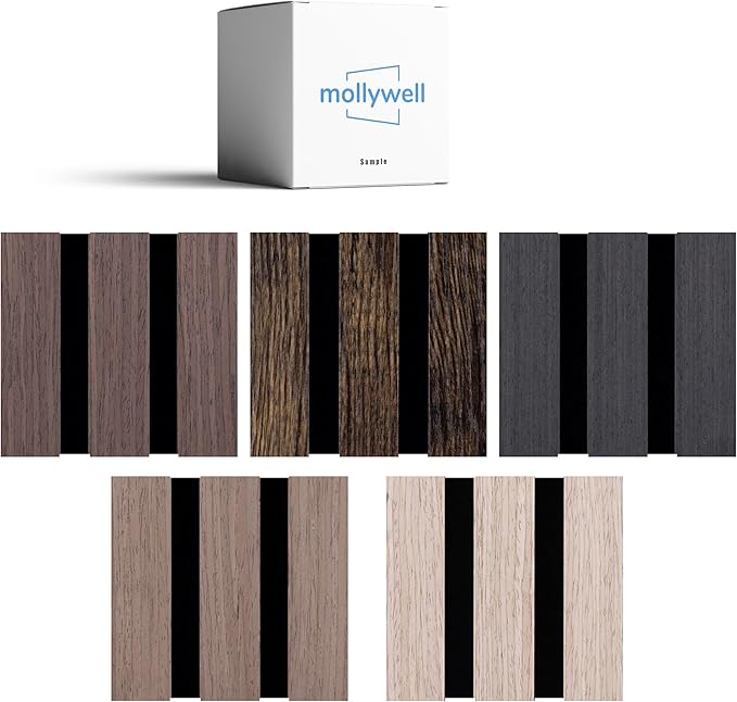 Mollywell Wood Panels for Wall, Time-Saving Installation, Versatile Wood Slat Wall Decor, Enhanced Acoustic & Sound Proof Fluted Design for Home & Office, Sample Pack, 4.2x3.9 Inch