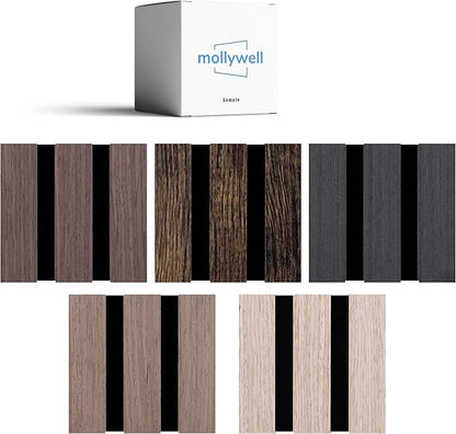 Mollywell Wood Panels for Wall, Time-Saving Installation, Versatile Wood Slat Wall Decor, Enhanced Acoustic & Sound Proof Fluted Design for Home & Office, Sample Pack, 4.2x3.9 Inch