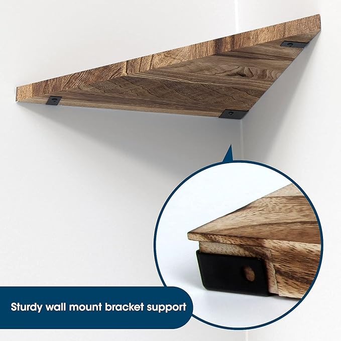 Wall Mounted Rustic Wood Straight Edge Corner Shelf Storage Rack, Bookcase, Floating Shelves Home Decor for Bedroom, Living Room, Office and Kitchen, Set of 3 (Straight Edge)