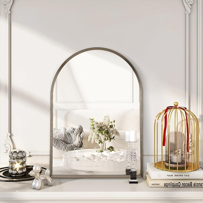 Arched Mirrors for Wall, Brushed Metal Frame Mirror, Arch Bathroom Vanity Mirror for Living Room Bedroom Mantel Entryway Hallways Home Decor Aluminum Alloy Frame 20