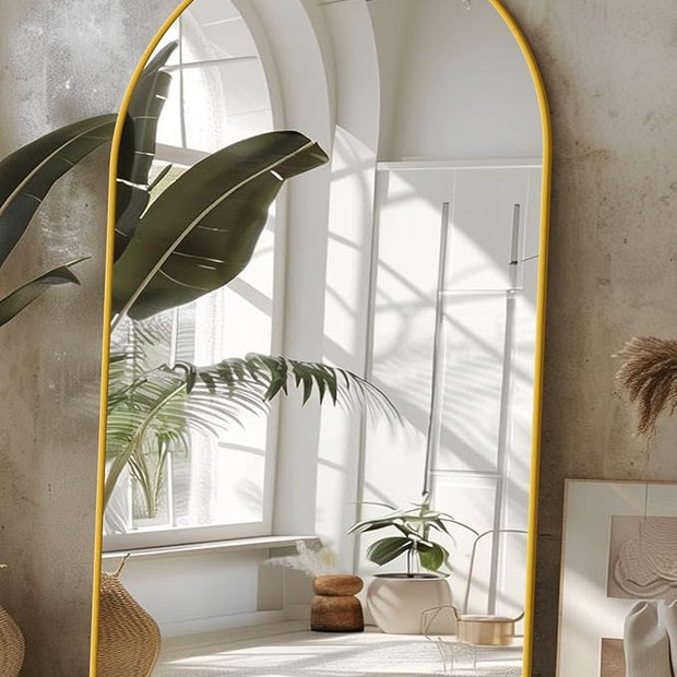 Antok 76" x44” Arched Full Length Floor Mirror, Gold Aluminum Frame, Free Standing/Wall Mount/Leaning for Bedroom, Living Room, Dressing Room
