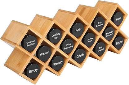 Criss-Cross 18-Jar Bamboo Countertop Spice Rack Organizer, Kitchen Cabinet Cupboard Wall Mount Door Spice Storage, Fit for Round and Square Spice Bottles, Free Standing for Counter, Cabinet or Drawers