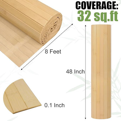 Bamboo Wall Panel for Interior Wall Decor, Renewable Pole Wrap Wainscoting Roll Bamboo Covering Paneling for Wall Ceiling Office Bedroom Living Room (48" H x 96" L, Light-Carbonized)