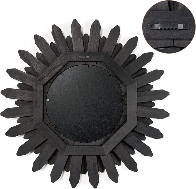 Honiway 21 inch Black Wall Decor Vintage Mirror, Boho Style, Wooden Frame, Easy to Hang, Ideal Gift