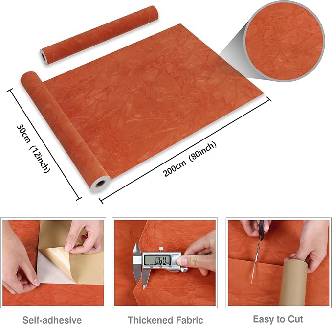 CRE8TIVE Crinkle Crushed Velvet Wallpaper Peel and Stick Orange Self Adhesive Velvet Flocking Liner for Jewelry Drawer Box Lining Felt Drawer Liner 12