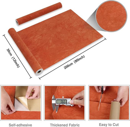 CRE8TIVE Crinkle Crushed Velvet Wallpaper Peel and Stick Orange Self Adhesive Velvet Flocking Liner for Jewelry Drawer Box Lining Felt Drawer Liner 12"x80" Fabric Felt Sheets for Art Craft DIY Project