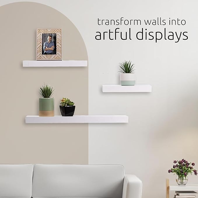 kieragrace Stockholm Maine Floating Wall Shelves - White, 12", 16", 24", Set of 3
