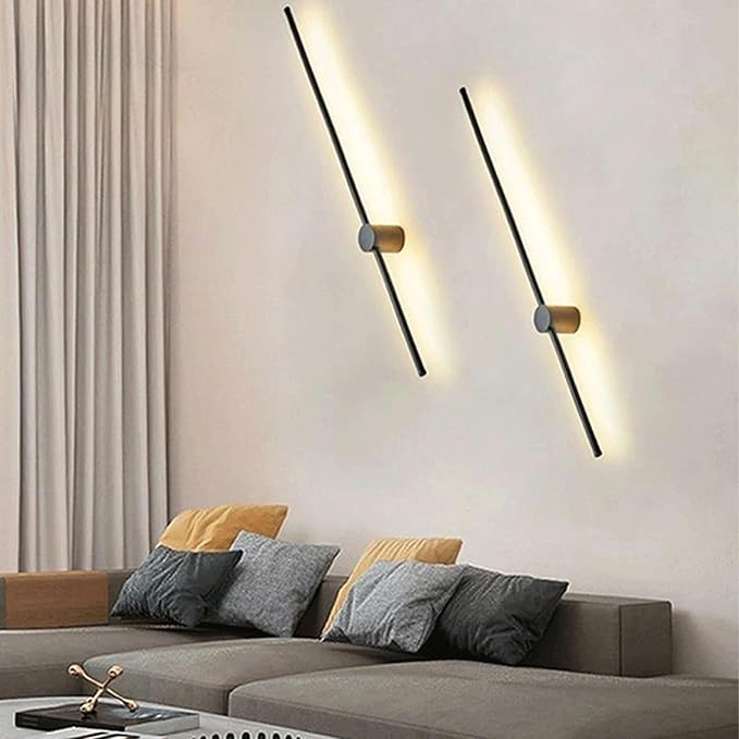 Minimalist Black LED Wall Light - 3-Color Adjustable Sconce for Bedroom & Living Room - 350° Rotatable Aluminium Design (100cm)(Black,80cm)