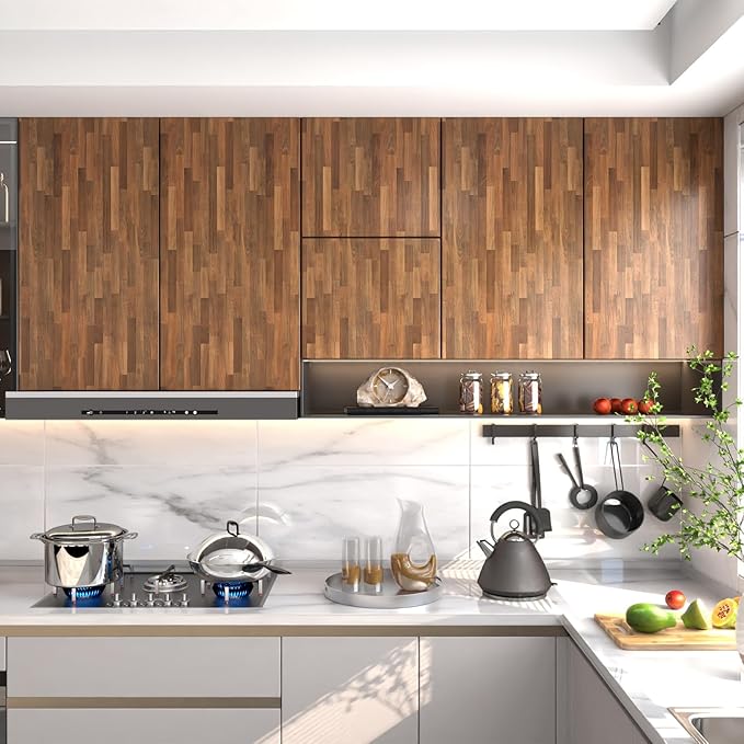 MelunMer Wood Peel and Stick Wallpaper Dark Wood Grain Contact Paper for Cabinets Self Adhesive Removable Wallpaper Faux Wooden Planks Contact Paper for Countertop Decorative 393 in L 15.7 in W