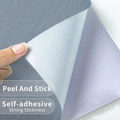 Grasscloth Peel and Stick Wallpaper Grey Blue 15.74" X 118.11" Fabric Textured Self-Adhesive Contact Paper Removable Vinyl Wall Paper Grass Cloth Linen Wallpapers for Bathroom Bedroom Cabinets Desk