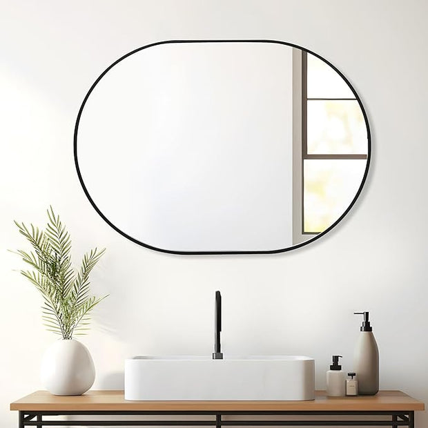 Oval Black Bathroom Mirror,24 x 36 Inch Wall Vanity Modern Tempered Glass Mirror for Over Sink,Bedroom,Living Room,Entryway