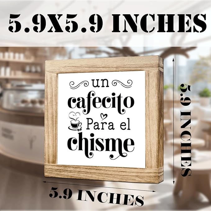 Wood Coffee Sign Un Cafecito Para El Chisme Spanish Coffees Plaque Handmade Rustic Wall Art For Office Kitchen Cafe Bar Square Wood Coffees Decor Sign Gift For Coffee Lover 5.9x5.9 Inch