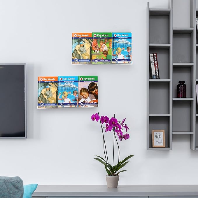 evron Acrylic Floating Shelves – 4-Pack Clear Wall Shelf for Bathroom, Bedroom, or Kitchen – Easy Installation with Adhesive (No-Drill) or Screws (Drill Required) – 13.8