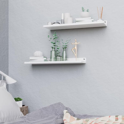 PEKGRIL 4 Pack Metal Floating Shelves, 17x6 Inch Large Wall Mounted Shelf for Storage, White Kids Bookshelf, Display Ledge Shelves with Lip for Bathroom, Bedroom, Living Room, Bathroom, Kitchen