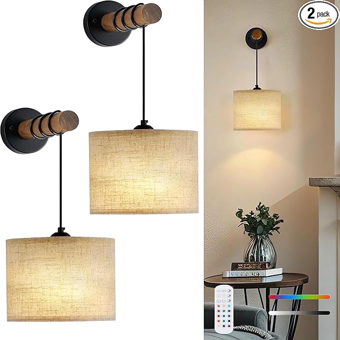 Wireless Battery Operated Wall Sconces Set of 2, Rechargeable 8000mAh Wall Light with Remote, Dimmable RGB Wall Decor Lamp for Bedroom, Living Room